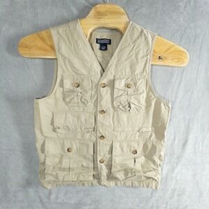 Lands End Khaki Utility Vest Safari Gorpcore Outdoors Camping Hiking Mens Small